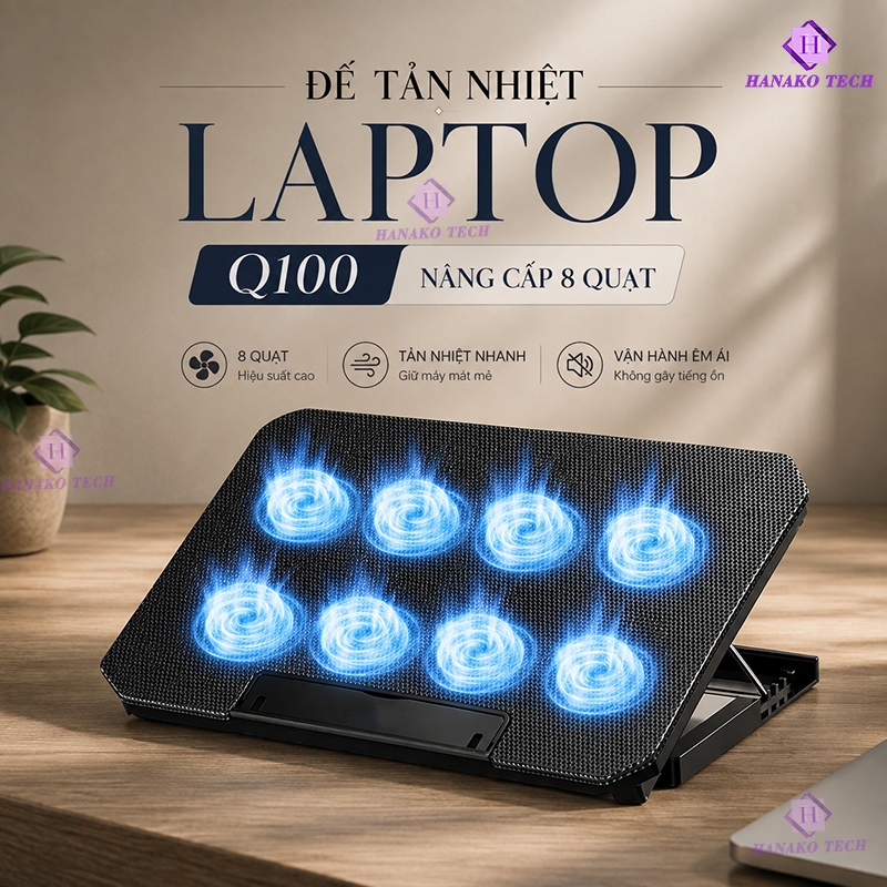 Đế Tản Nhiệt Laptop Gaming Có Quạt Làm Mát Điều Chỉnh Độ Cao Tùy Ý - Q100 Pro