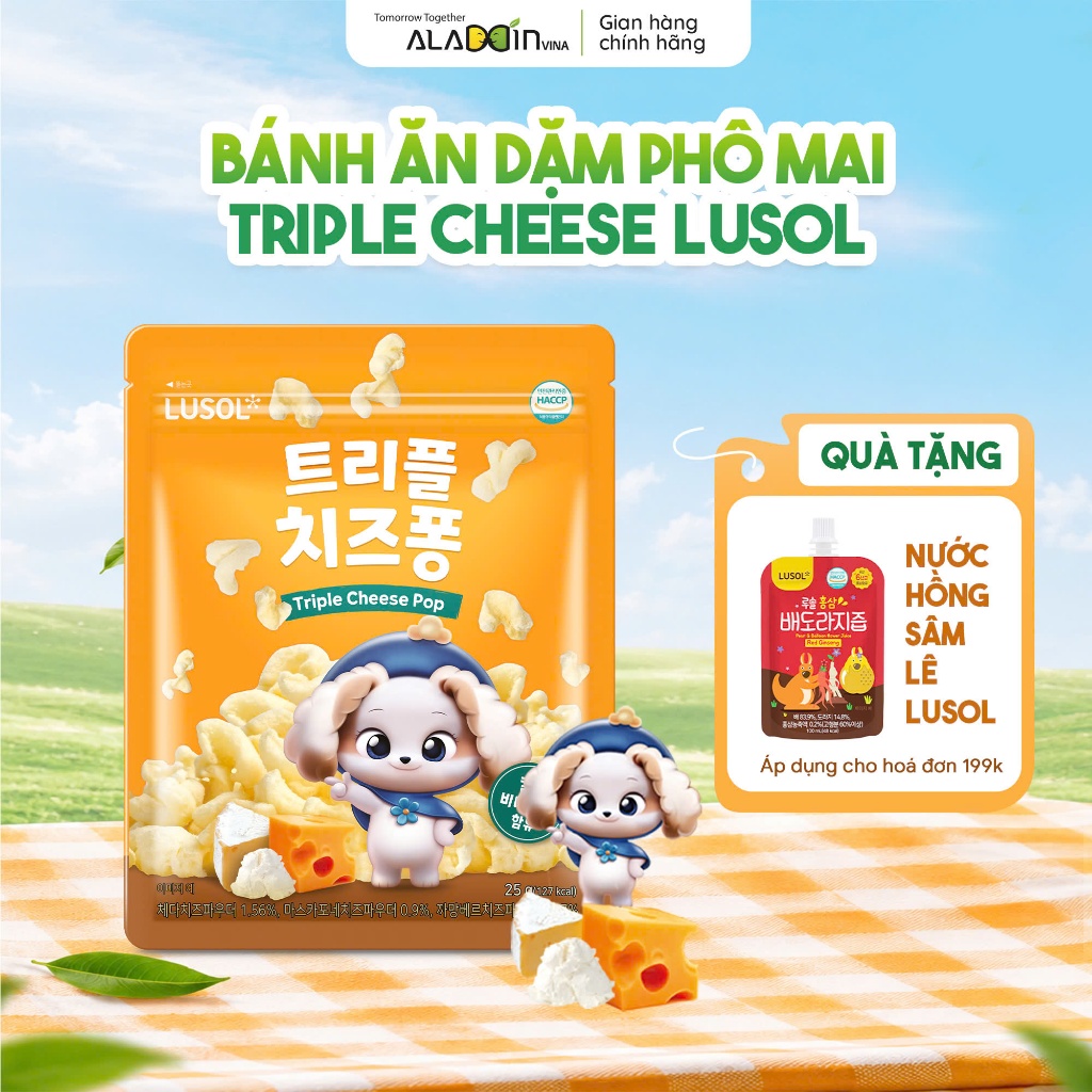 Bánh ăn dặm Lusol Triple Cheese bánh phô mai Lusol cho bé từ 12 tháng, 3 loại phô mai, không chiên q