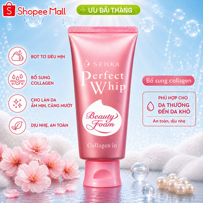 Sữa rửa mặt Collagen Senka Perfect Whip Collagen In 120G ngăn ngừa lão hóa giảm nếp nhăn