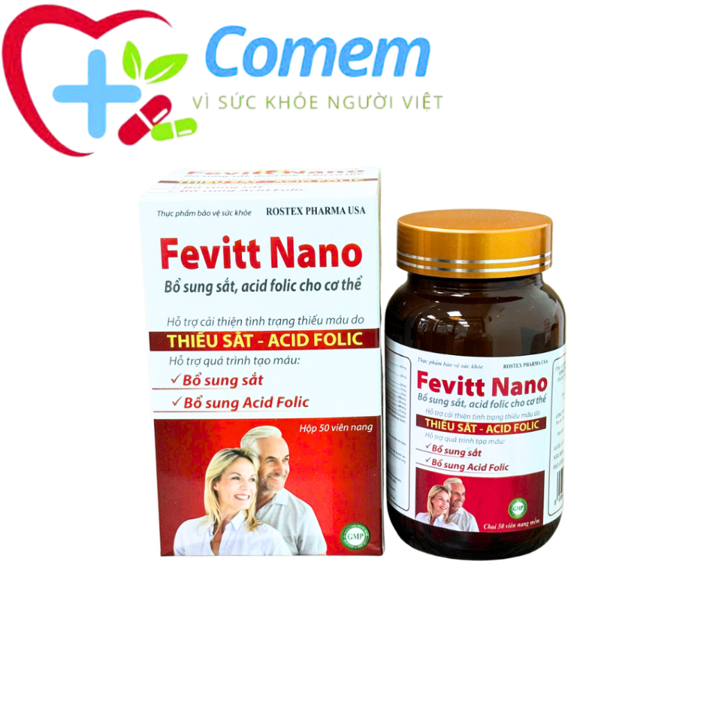 Viên Fevitt Nano Bổ Sung Sắt Nano Và Acid Folic Hỗ Trợ Cải Thiện Thiếu Máu Do Thiếu Sắt - Hộp 50v