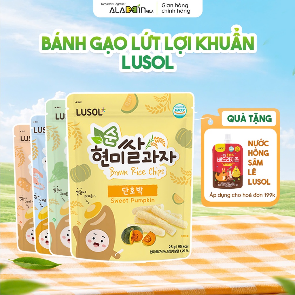 (MỚI) Bánh ăn dặm Lusol cho bé từ 6M+ bánh ăn dặm gạo lứt Lusol bổ sung lợi khuẩn cho bé - ALADDINVI