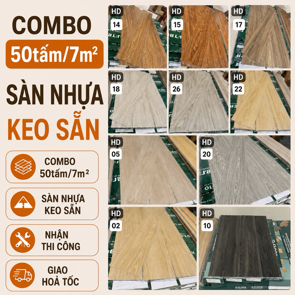 Sàn Nhựa Giả Gỗ Tự Dán Keo Sẵn – 50 Tấm/7m²