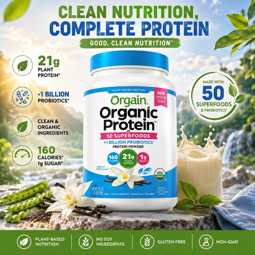 【Nhập khẩu chính hãng từ Mỹ】Bột dinh dưỡng hữu cơ Orgain Organic Protein Powder Vanilla Bean 1.22kg