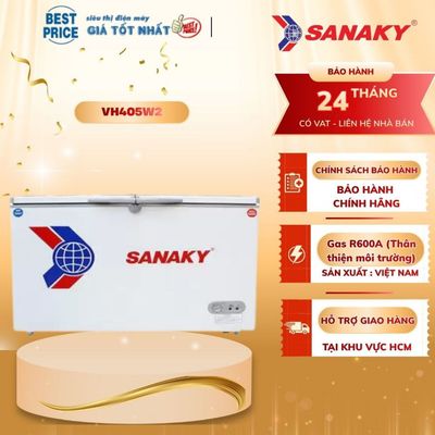 VH-405W2 Tủ Đông Sanaky – 2 Ngăn Đông Mát, Dung Tích 400 Lít, Dàn Lạnh Nhôm, Gas R600A, BH 24 Tháng