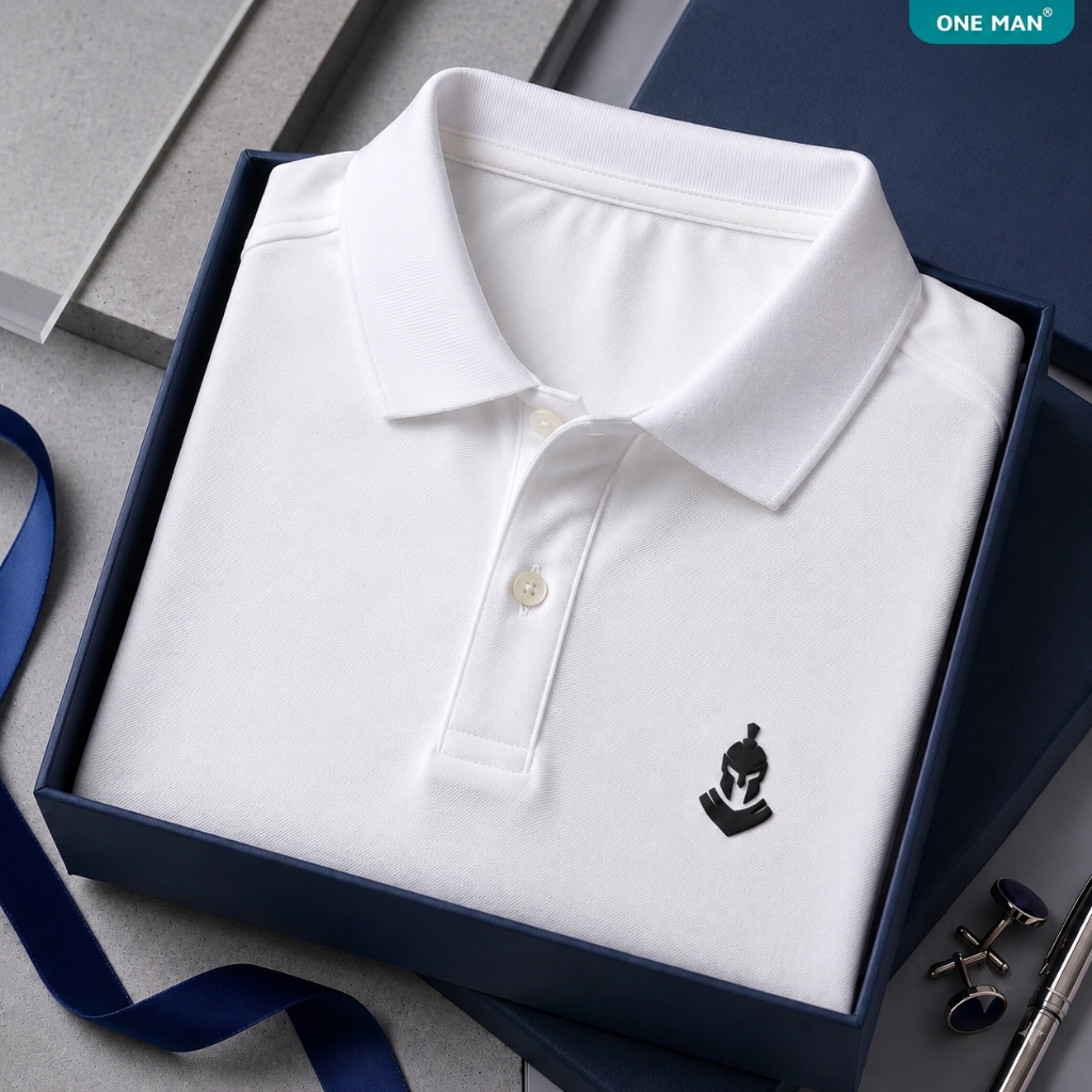 Áo Polo Nam Nữ ONE MAN 100% Cotton Hình In Nổi Logo Chiến Binh Form Suông Basic Cao Cấp Dễ Phối PLC0