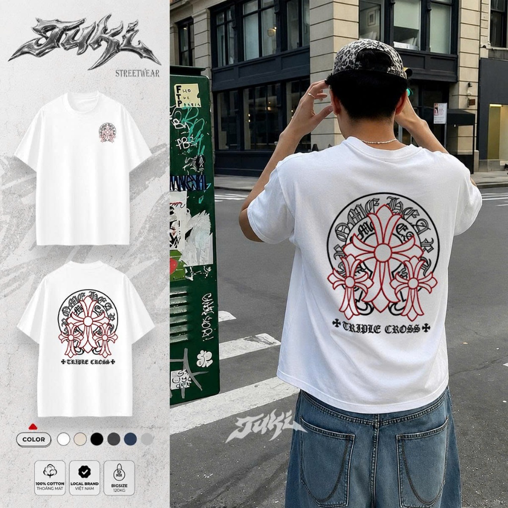 Áo Thun Oversize TRIPLE CROSS TEE CHROME Unisex TUKI Streetwear