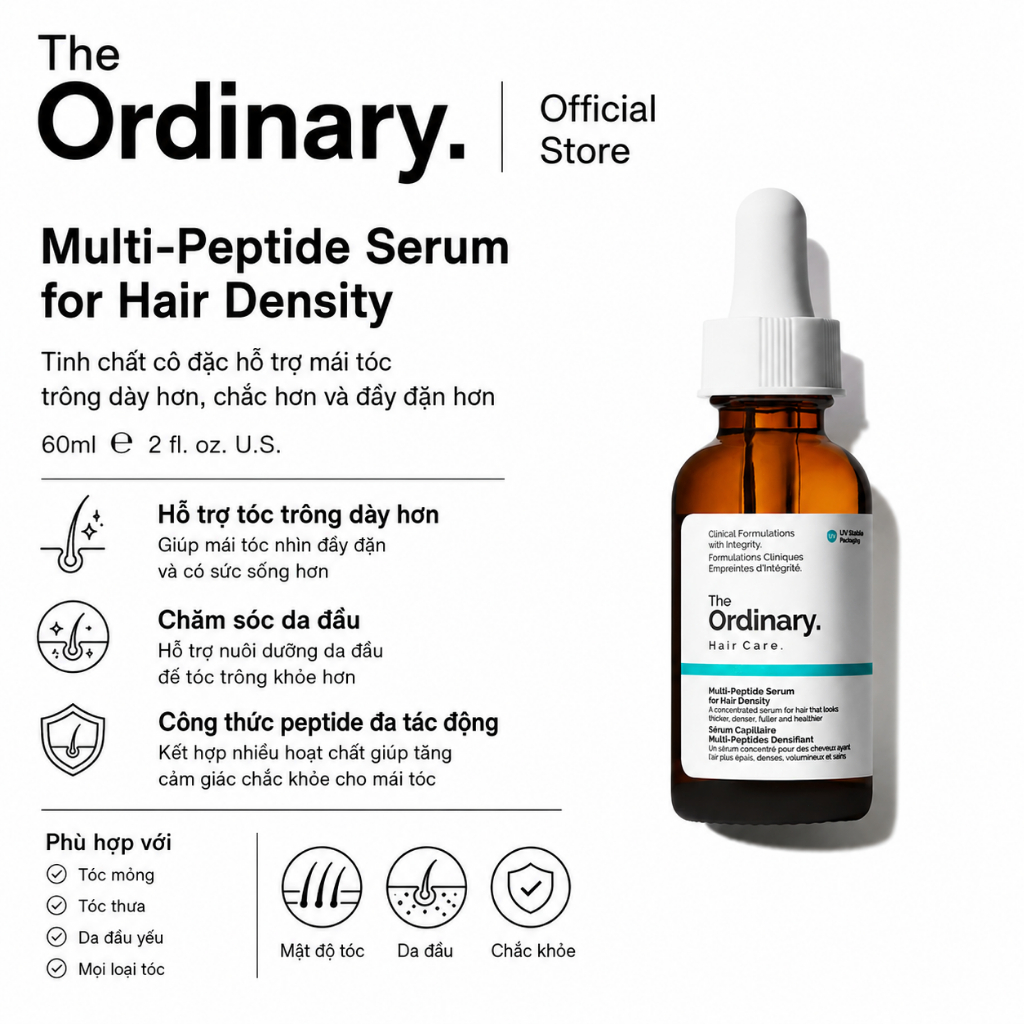 [The Ordinary Official] Multi-Peptide Serum for Hair Density 60ML | Giúp tóc dày hơn, giảm gãy rụng 