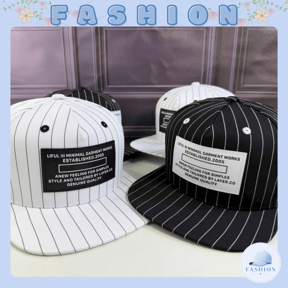 Nón hiphop đội ngược mặt vuông phối kẻ sọc thời trang nam nữ, Mũ snapback chất cotton thoáng mát, F8