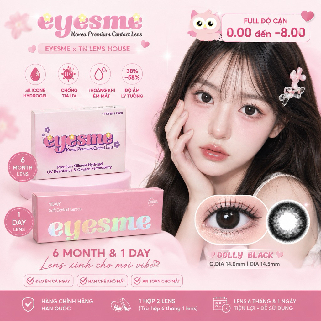 [HOẢ TỐC HCM](GIÁ 1 ĐÔI) Lens 1Day & 6 Tháng DOLLY BLACK| EYESME