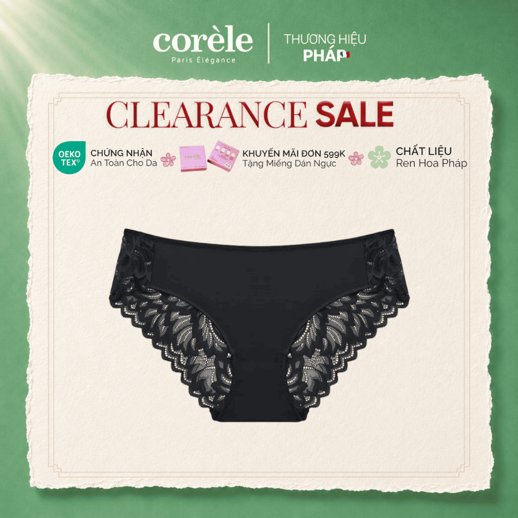 [XẢ KHO MÀU ĐEN SIZE L/XL] Quần lót nữ cao cấp lưng vừa, phối ren hoa Pháp mềm mại, chuẩn OEKO-TEX |