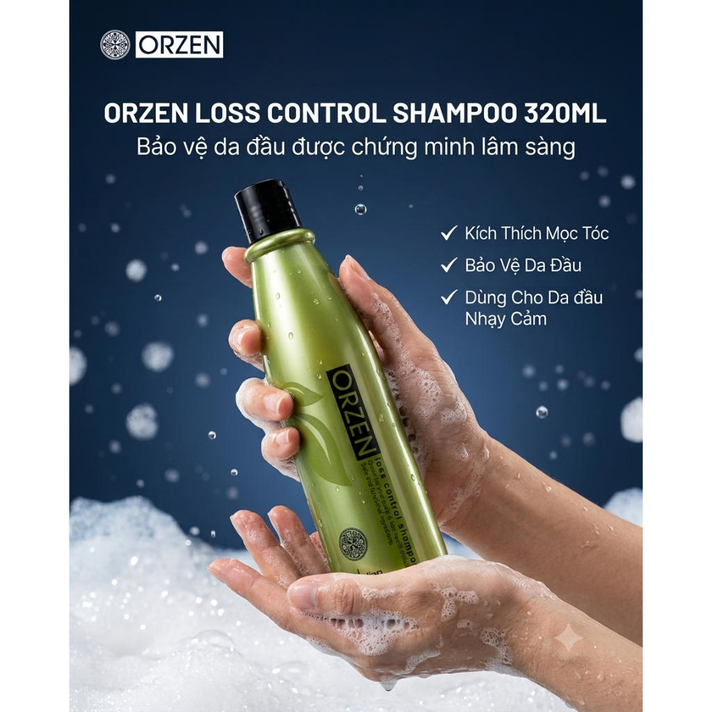 [Hàng Chính Hãng] Dầu Gội Tăng Trưởng Mọc Tóc, Làm Dày Tóc  Orzen 320ml - Dầu gội orzen hỗ trợ giảm 