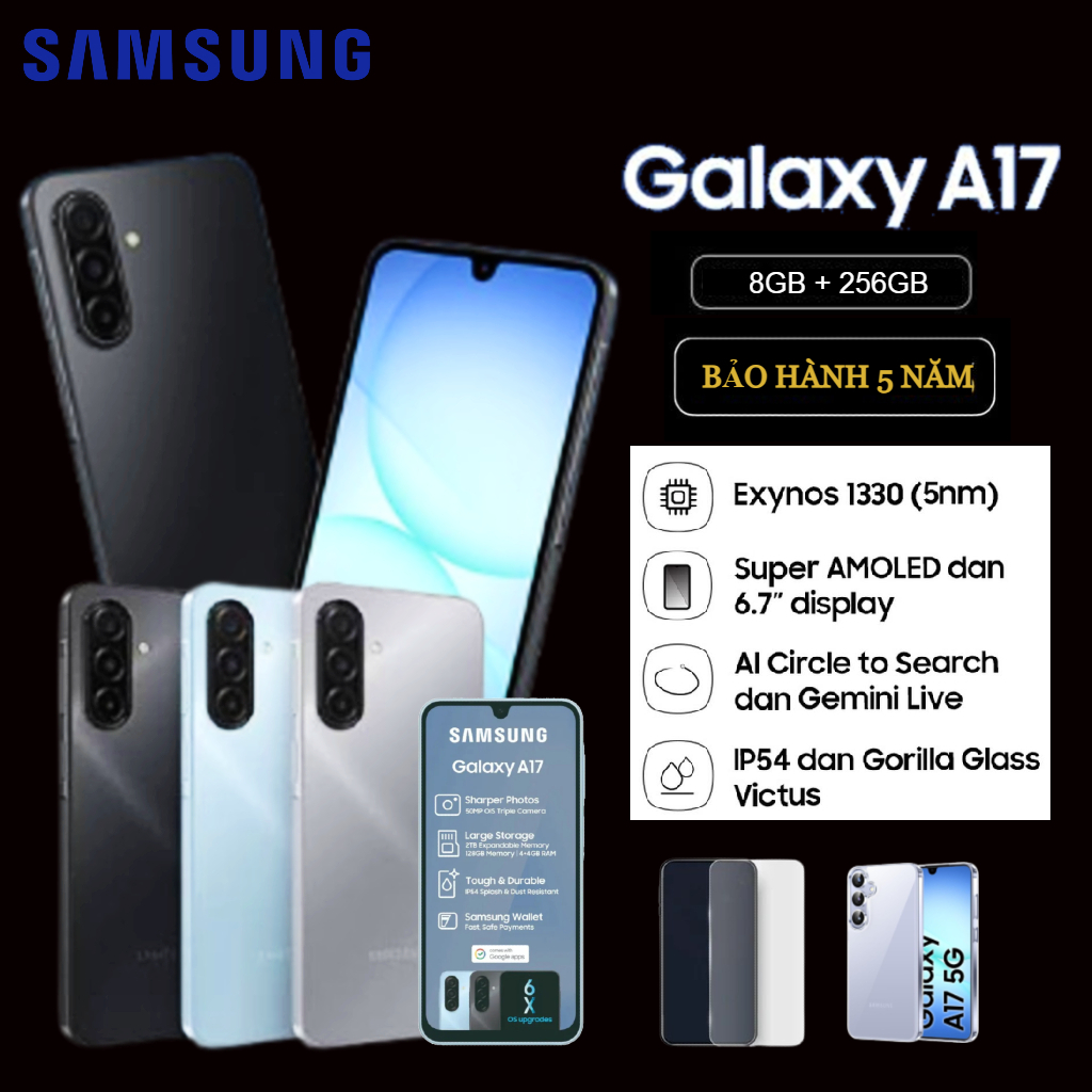Samsung Galaxy A17 5G 8GB+256GB | Màn AMOLED 6.7" | IP54 | Hiệu năng mượt