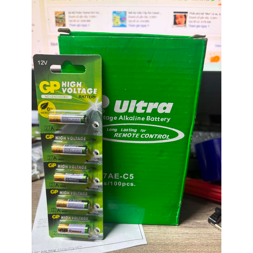 Pin AG0/LR521, AG5/LR754, AG8/391/LR1121, AG11/LR721W/CX58/362A - Vỉ 10 viên , pin cửa cuốn GP 27A 1