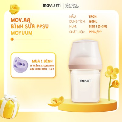 [1/8-31/8 TẶNG TI NGẬM] Bình sữa Moyuum PPSU Mov.aa - 160ml - Bản trơn