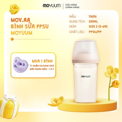 [1/8-31/8 TẶNG TI NGẬM] Bình sữa Moyuum PPSU Mov.aa - 250ml - Bản trơn