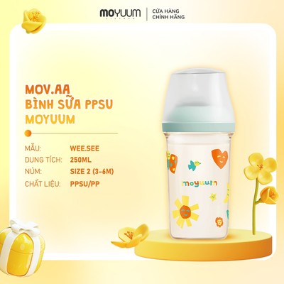 Bình sữa Moyuum PPSU Mov.aa - 250ml - Bản họa tiết - Màu xanh mint