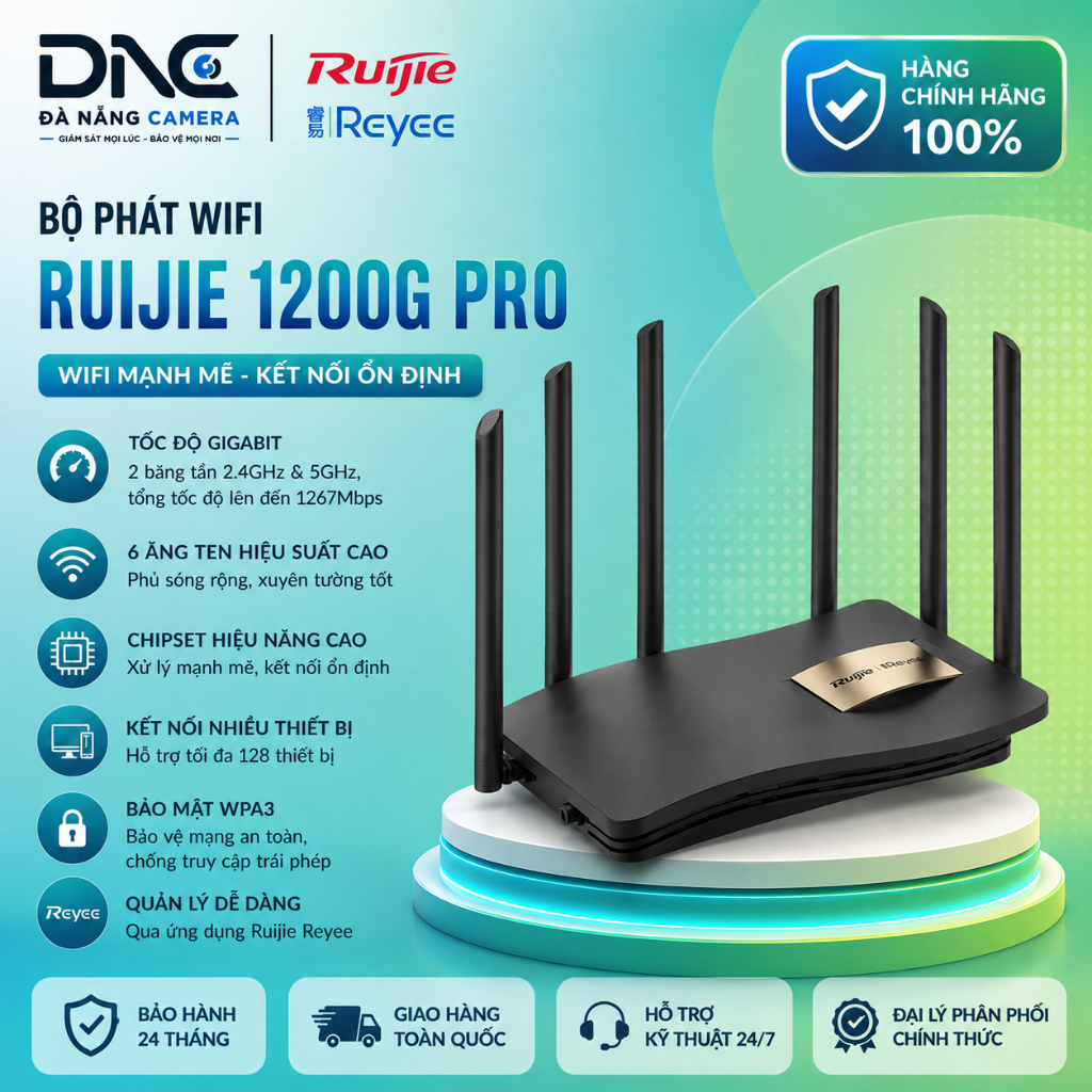 Bộ phát wifi Ruijie 1200G Pro EW1200 4 râu và 6 râu (chính hãng), kèm nguồn