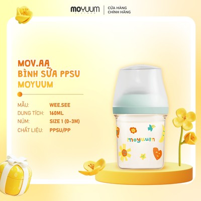 Bình sữa Moyuum PPSU Mov.aa - 160ml - Bản họa tiết - Xanh mint