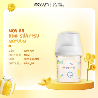 Bình sữa Moyuum PPSU Mov.aa - 160ml - Bản họa tiết - Màu trắng