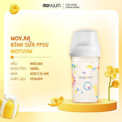 Bình sữa Moyuum PPSU Mov.aa - 250ml - Bản họa tiết - Màu trắng
