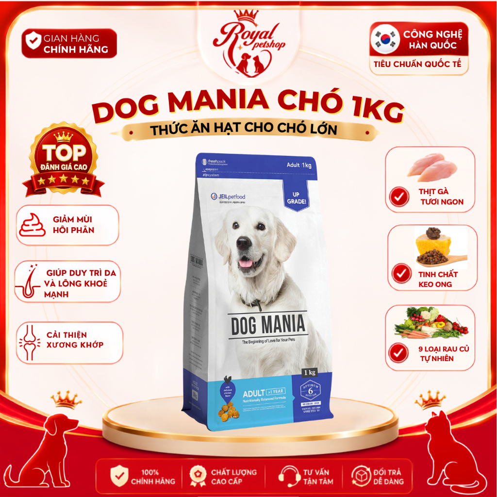 [1kg] Thức ăn hạt Dog mania 1kg cho chó lớn nhập khẩu Hàn Quốc