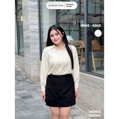Áo sơ mi cổ đức nẹp gấu khuy BIGSIZE (55kg đến 95kg) – 26HSM032 - [BU Bigsize Young]