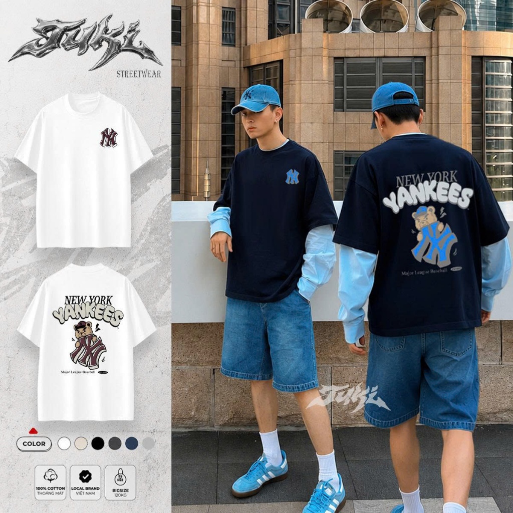 Áo Phông Unisex N.Y Bear Yankees Streetwear Oversize TUKI 100% Cotton