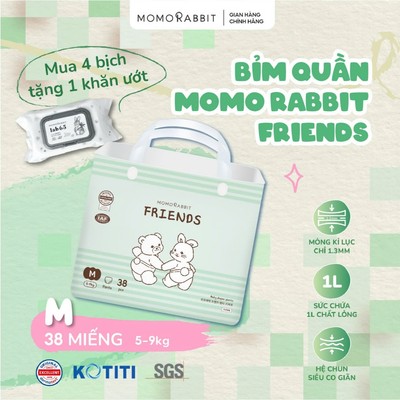 [1 bịch]- Bỉm quần Momorabbit - bản Friends Hè ban ngày thoáng khí - Size M/L/XL/XXL - Từ 5kg.
