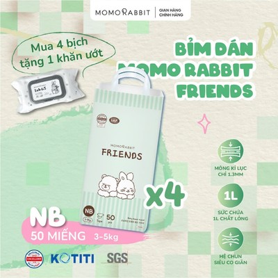 [1/8-31/8 Tặng Khăn Ướt] 4 Bịch - Bỉm dán Momo Rabbit - bản Friends Hè ban ngày thoáng khí - Cần tăng size - Size NB/S/M