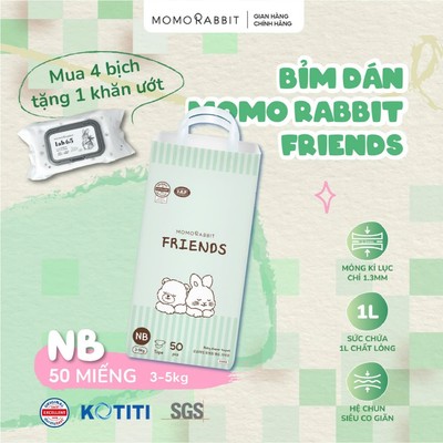 [1 bịch] Bỉm dán Momo Rabbit - Bản Friends Hè ban ngày  - Size NB/S/M - Từ 03kg.