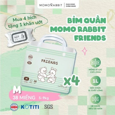 [1/8-31/8 Tặng Khăn Ướt] 4 Bịch - Bỉm quần Momorabbit - Bản Friends Hè ban ngày thoáng khí - Cần tăng size - Size từ 5kg