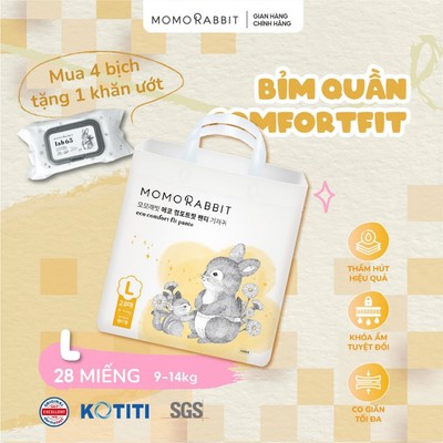 Bỉm Eco Comfort Fit - Momo Rabbit - Dành cho bé mông to, đùi ếch - Size L - 28 pcs - 9-14kg