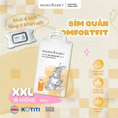 Bỉm Eco Comfort Fit - Momo Rabbit - Dành cho bé mông to, đùi ếch - Size XXL - 18 pcs - 15kg++