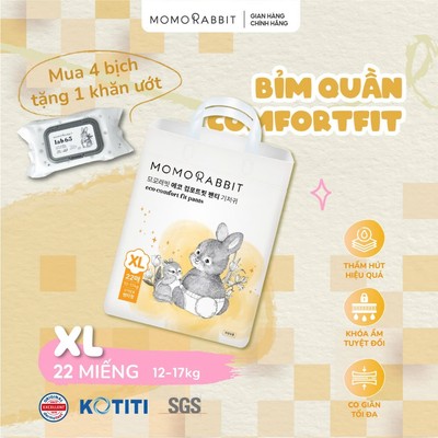 Bỉm Eco Comfort Fit - Momo Rabbit - Dành cho bé mông to, đùi ếch - Size XL - 22 pcs - 12-17kg
