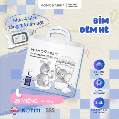 [1 bịch] Bỉm Đêm Hè MOMO RABBIT Size L/XL/XXL thấm hút vượt trội gấp 3 lần
