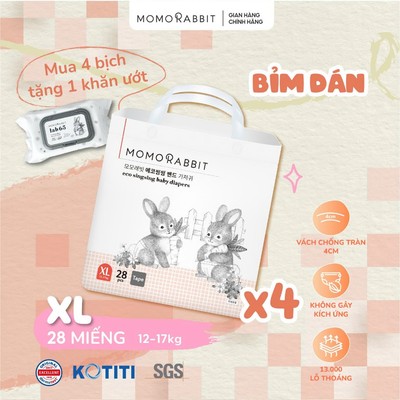 [1/8-31/8 Tặng Khăn Ướt] - [4 Bịch] - Bỉm dán Momo Rabbit - Size NB/S/M/L