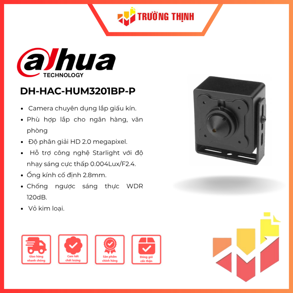 Camera HDCVI Starlight 2MP Dahua DH-HAC-HUM3201BP-P | 2MP | ban đêm có màu