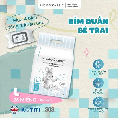 Bỉm quần bé trai Momo Rabbit - Size L - 26 pcs - 8-12kg+