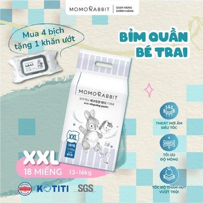 Bỉm quần bé trai Momo Rabbit - Size XXL - 18 pcs - 13kg+
