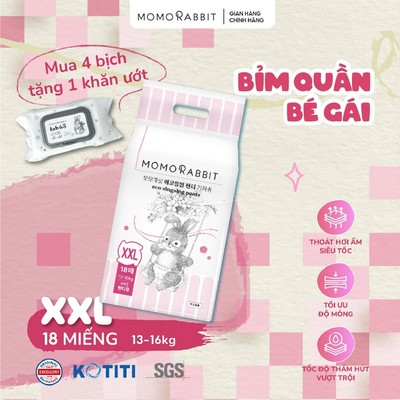 Bỉm quần bé gái Momo Rabbit - Size XXL - 18 pcs - 13kg+