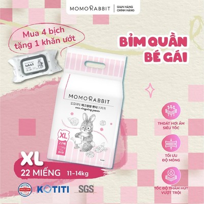 Bỉm quần bé gái Momo Rabbit - Size XL - 22 pcs - 11-14kg
