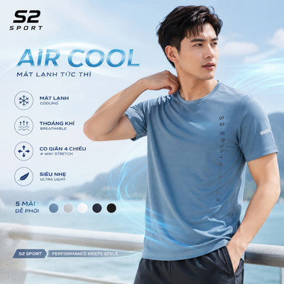 Áo thun nam cổ tròn S2 SPORT dáng thể thao RUNNING thun lạnh, thoáng khí, nhanh khô mặc hè - STS05