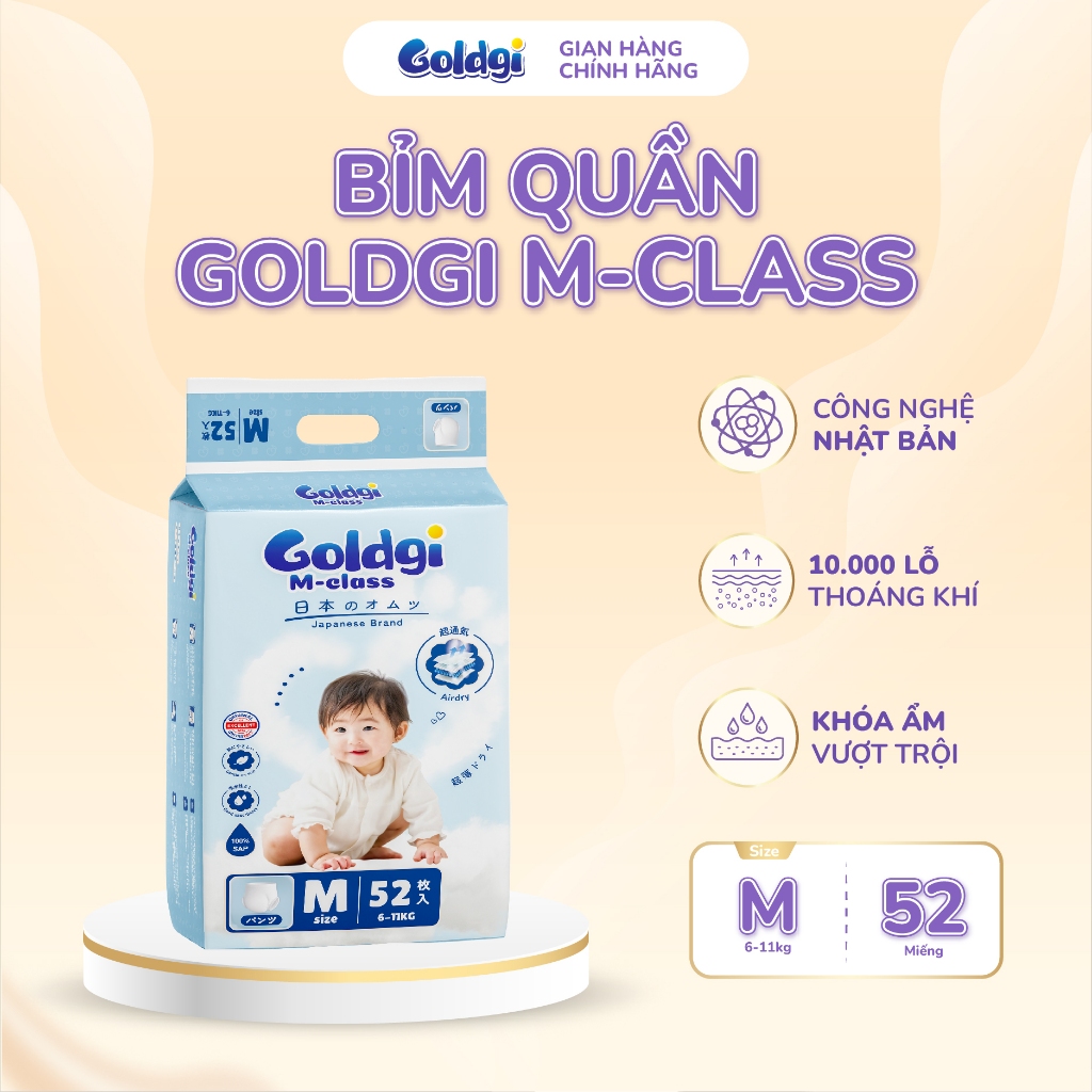 Bỉm quần Goldgi M-class mỏng nhẹ, bỉm điều hòa siêu khô thoáng hạ nhiệt nhanh chính hãng