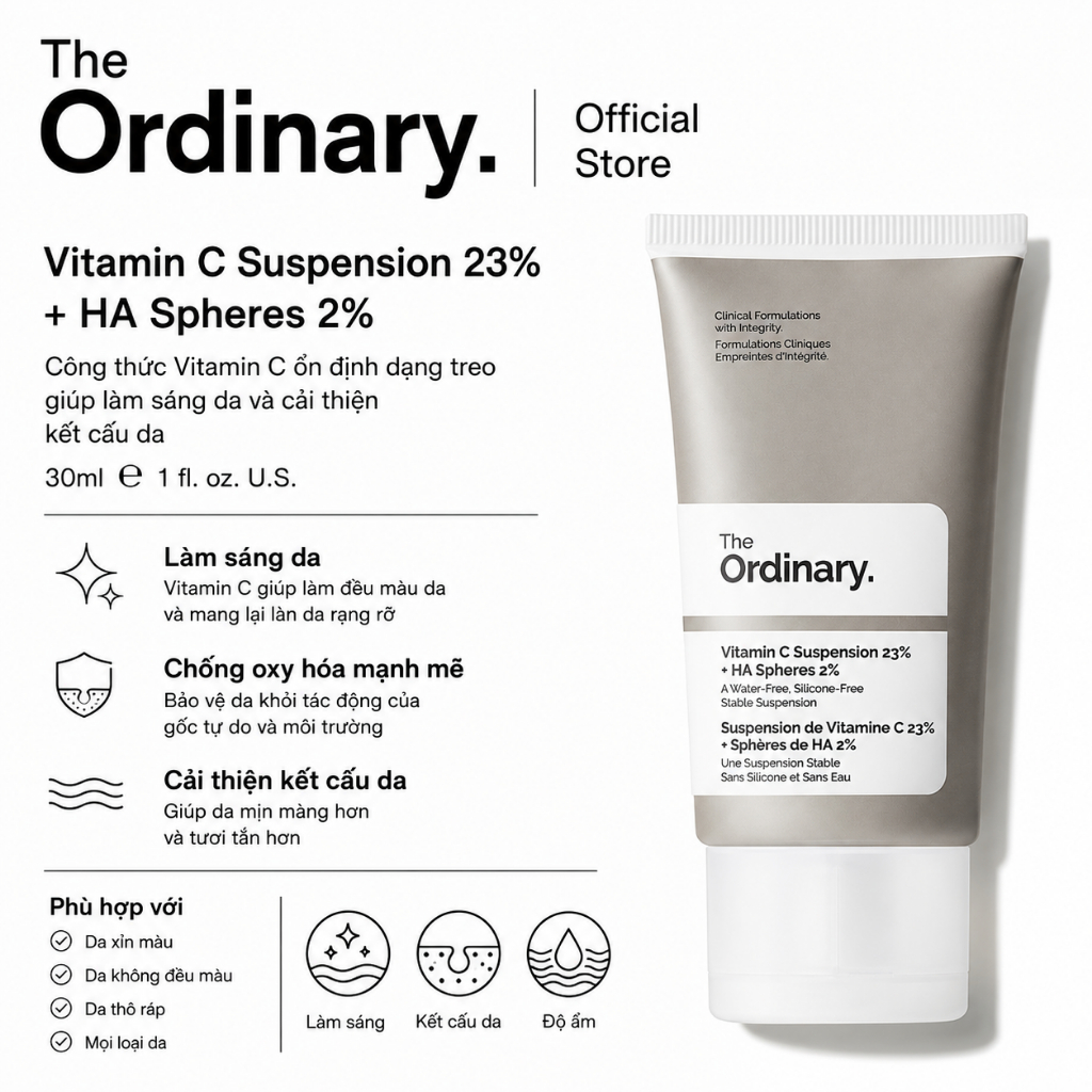 [The Ordinary Official] Vitamin C Suspension 23% + HA Spheres 2% or 30% in Silicone 30ML | Dưỡng sán