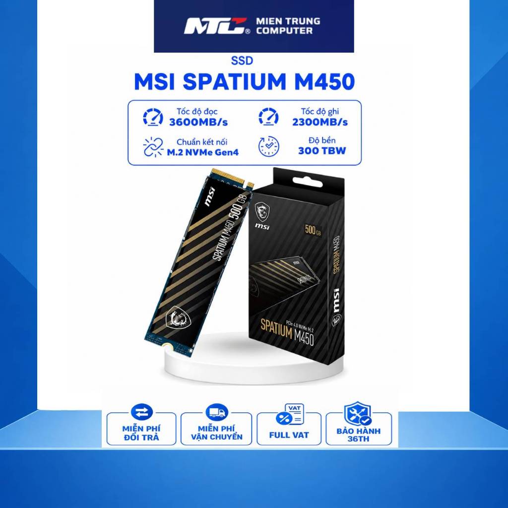 Ổ cứng SSD MSI SPATIUM M450 500GB M.2 2280 PCIe Gen4 x4 NVMe - Chính hãng