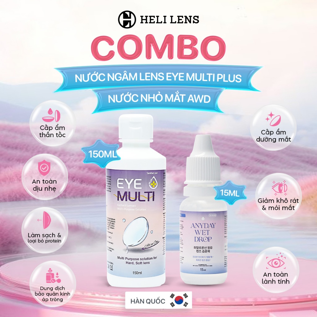 Combo Nước Ngâm Lens Eye Plus Multi 150ml Và Nước Nhỏ Mắt ADW 15ml Hàn Quốc