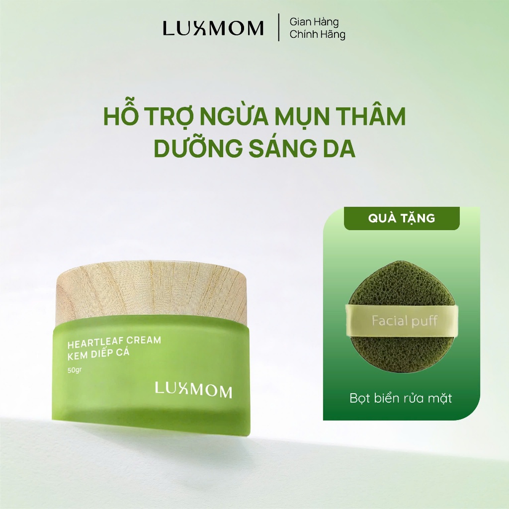 Kem Dưỡng Ẩm Luxmom 50G - Kem Diếp Cá Làm Dịu Da, Ngăn Ngừa Mụn, Mờ Thâm Dưỡng Trắng