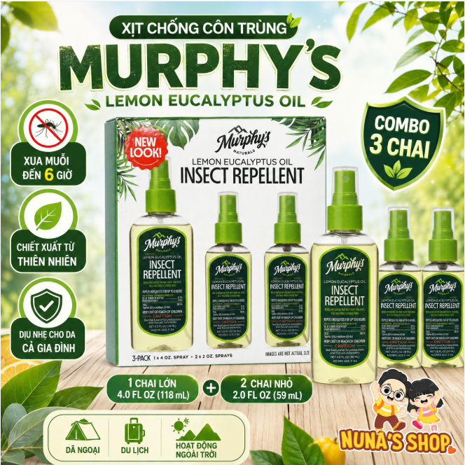Combo 3 chai xịt chống côn trùng Murphy’s Naturals Lemon Eucalyptus Oil