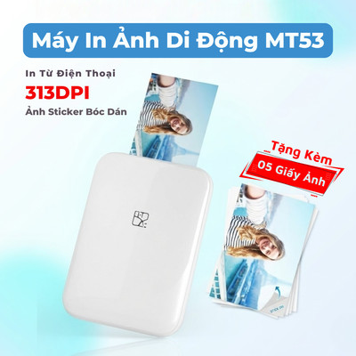 [TẶNG GIẤY IN] Máy In Ảnh Mini MT53 Công Nghệ ZINK In Ảnh Có Keo Dán, Kết Nối Bluetooth Điện Thoại iOS/Android | Hanin