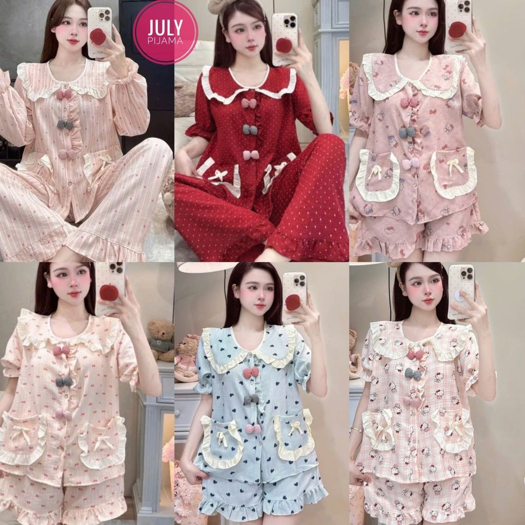 Set bộ pyjama bèo 3 nơ, chất đũi vân mây mềm mát TN01